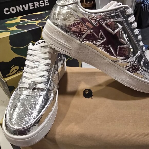 A Bathing Ape BAPE Bapesta #5 SILVER Mens Size 10 1K80191305 Shoes Sneakers NEW - Picture 6 of 14